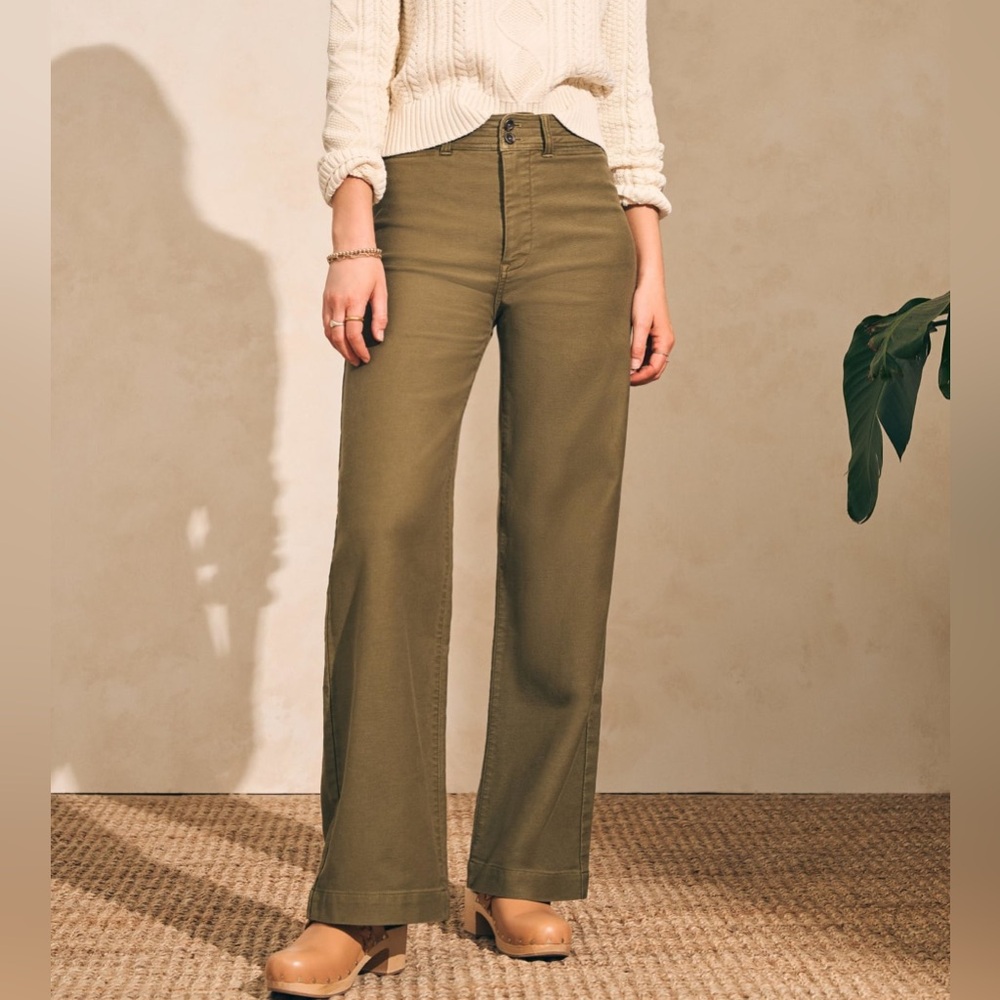 Faherty Stretch Terry Wide Leg Pants in Olive Green